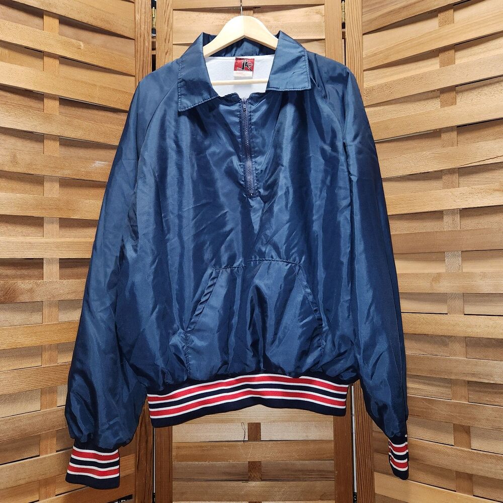Vintage JBS Apparel 1/4 Zipper Pullover Navy Blue Nylon Cotton Men XL Windbreak